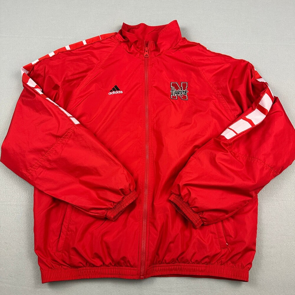 Vintage Nebraska Cornhuskers Jacket Men Large Red Adidas Team Windbreaker NCAA L